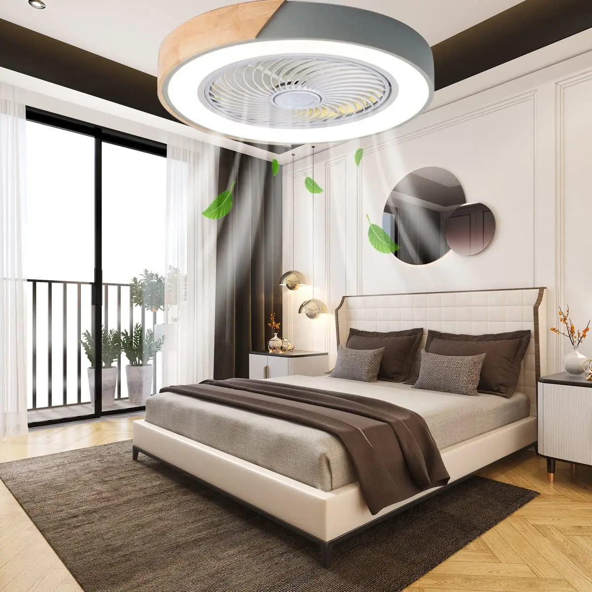 Wooden ceiling fan with Remote Control Dimmable 3 Color Timing LED minimalist light Bedroom Lliving room ceiling fans light