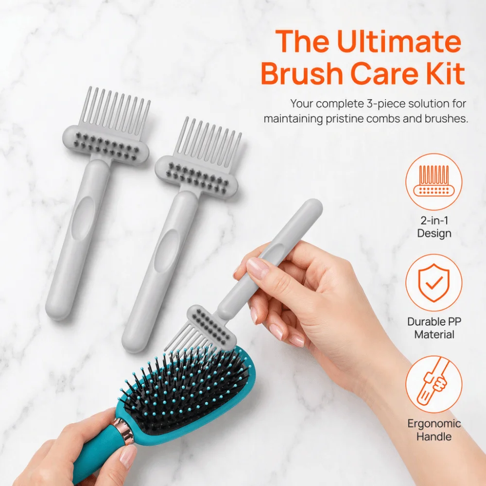 3PCS 2-In-1 Design Hair Brush Cleaner Hair Dust Removal Effective Cleaning Comb Cleaning Brush Dual-Sided Rake