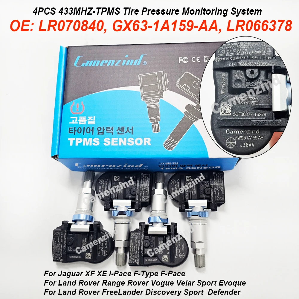 

4PCS LR070840 GX63-1A159-AA LR066378 433Mhz TPMS Sensor GX631A159AA For Land Rover Range Rover Vogue Velar Sport Evoque