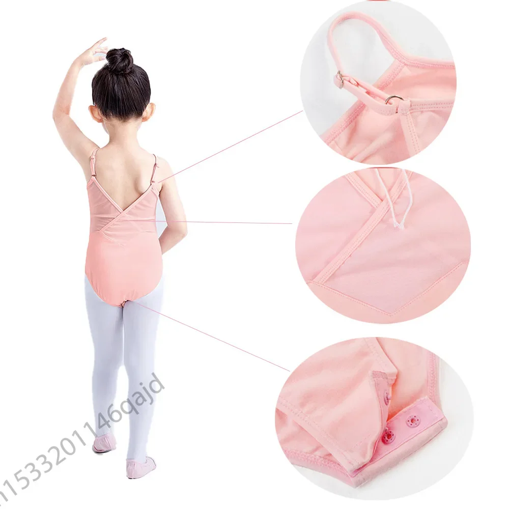 فستان رقص الباليه للأطفال بحزام سباغيتي متقاطع بدلة رقص الجمباز للفتيات أزياء الباليه الوردي