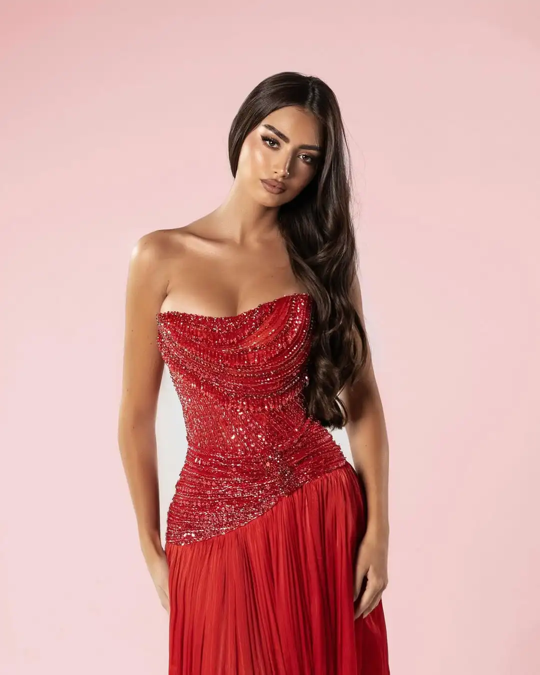 Gaun Malam Merah Tanpa Tali Berpayet dan Berhias Manik-Manik, Gaun Prom Model A-Line Berkilau, Gaun Pesta Prom Panjang Menyentuh Lantai, Dapat Dipesan Sesuai Ukuran