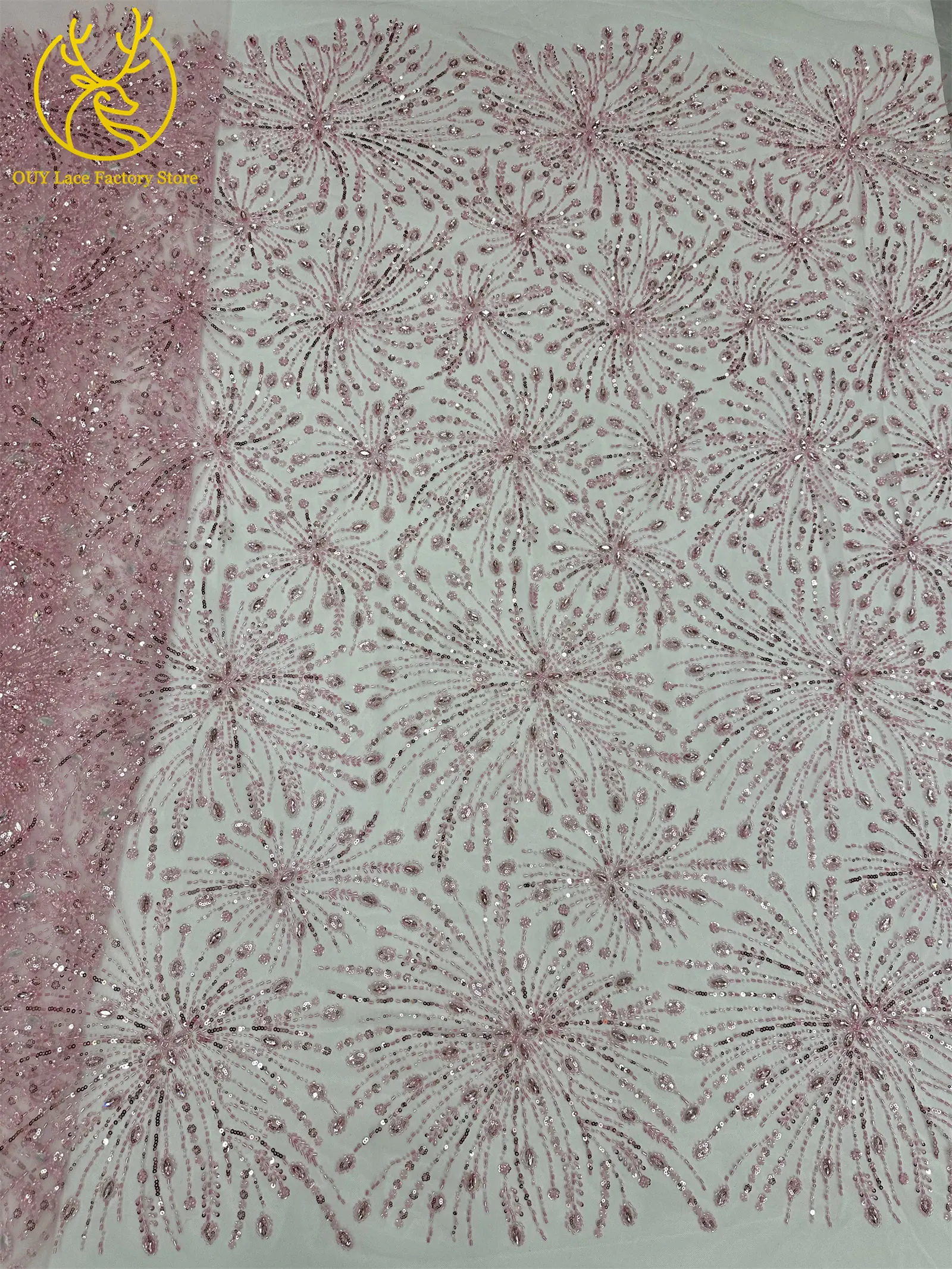 Goldene französische Edelstein-Perlenstickerei-Spitze, hochwertige nigerianische Mesh-Pailletten-Tüllspitze, afrikanischer Spitzenstoff für Damenkleider – Detail 23