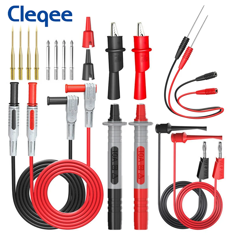 

Cleqee P1308C 20PCS Multimeter Test Leads Kit with Banana Plug/Test Hook Cable Puncture Probe Replaceable Needle Alligator Clip