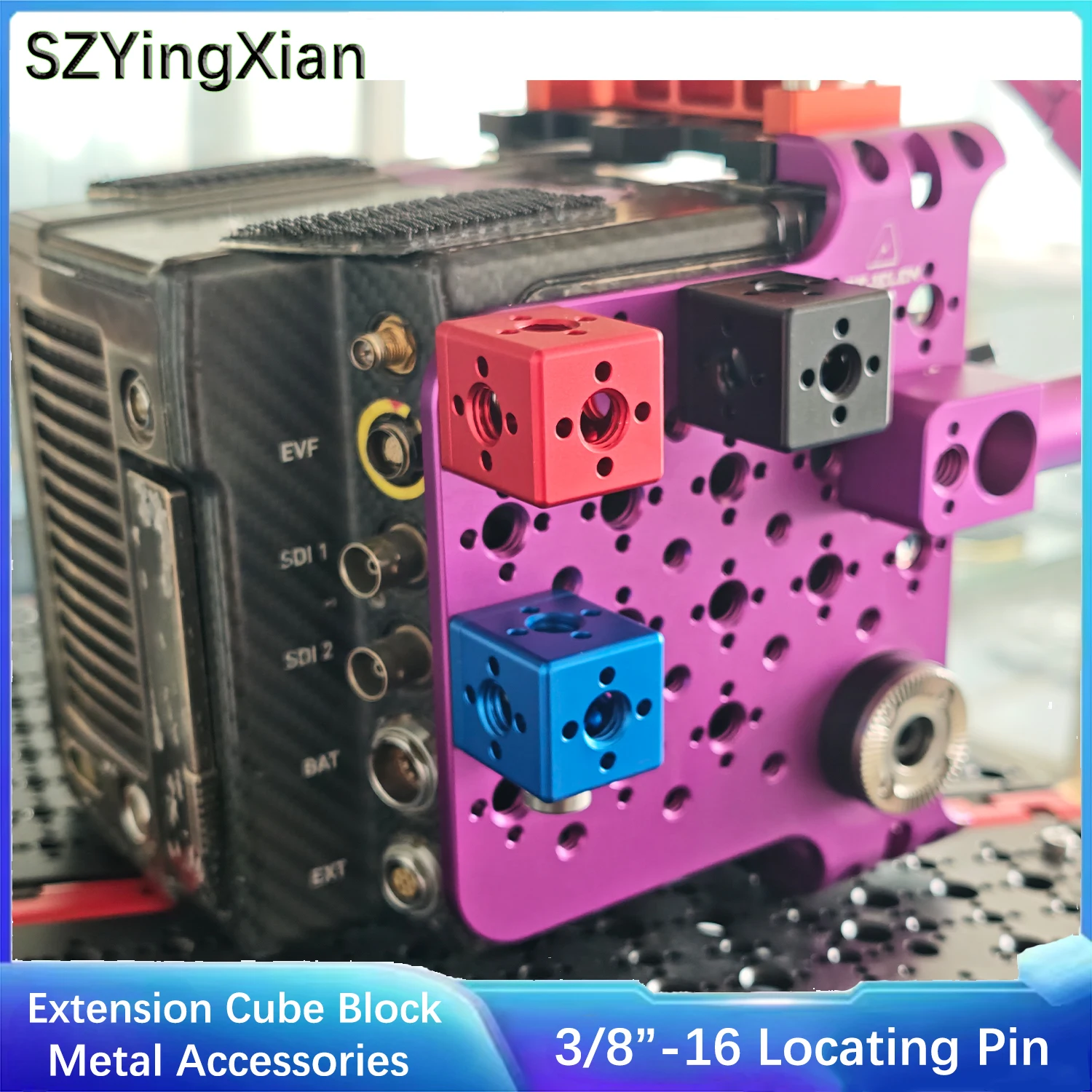 3/8“‑16 Locating Pin Extension Cube Block, 25mm Square Mount Adapter for Camera Rig, Monitor Wireless Transmitter Handle Bracket