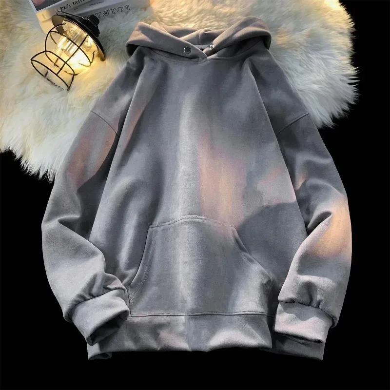 Y2K Suede Hooded Sweatshirts Women Baggy Solid Color Fashion Coat Harajuku Hoodies Oversized Street Hip Hop Pullover Shirt