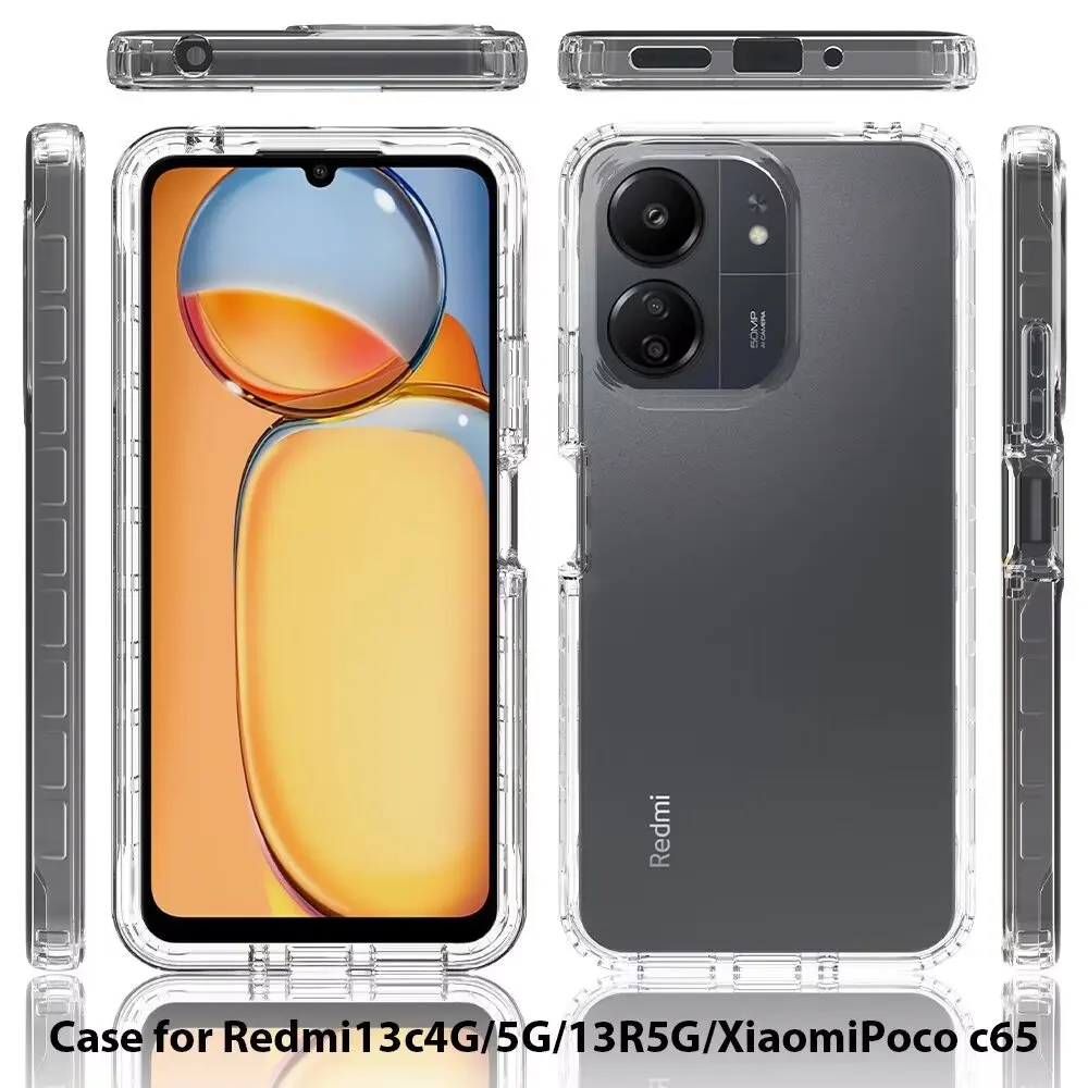 for Poco C65 Crystal Clear Case, Shockproof Transparent Cases Hard Bumper Soft TPU Protective Cover for Redmi 13C 4G/5G,13R