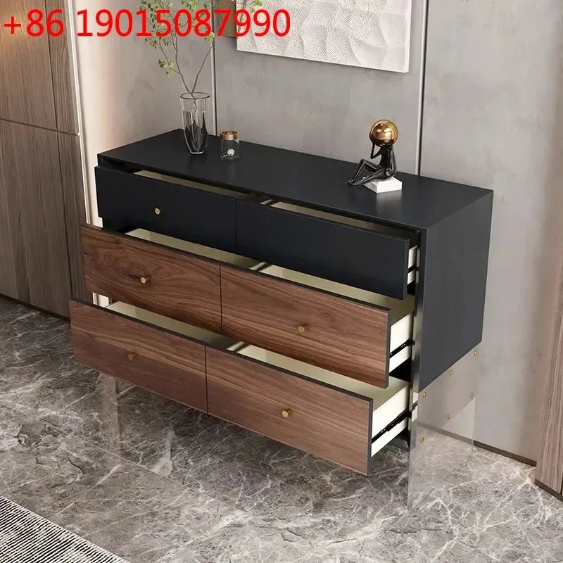 Solid Wood Sideboard Bedroom Storage Cabinet Modern Simple Wall-Mounted Italian Light Luxury Five-Drawer Cabinet