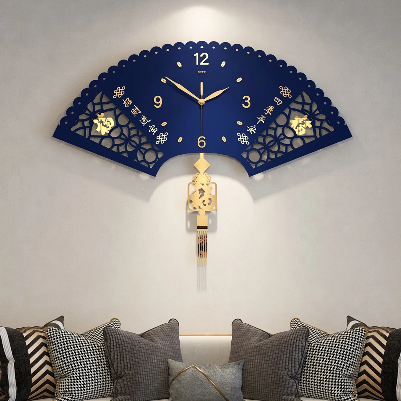 Chinese wall clock living room style new fan-shaped light luxury decorative home atmospheric