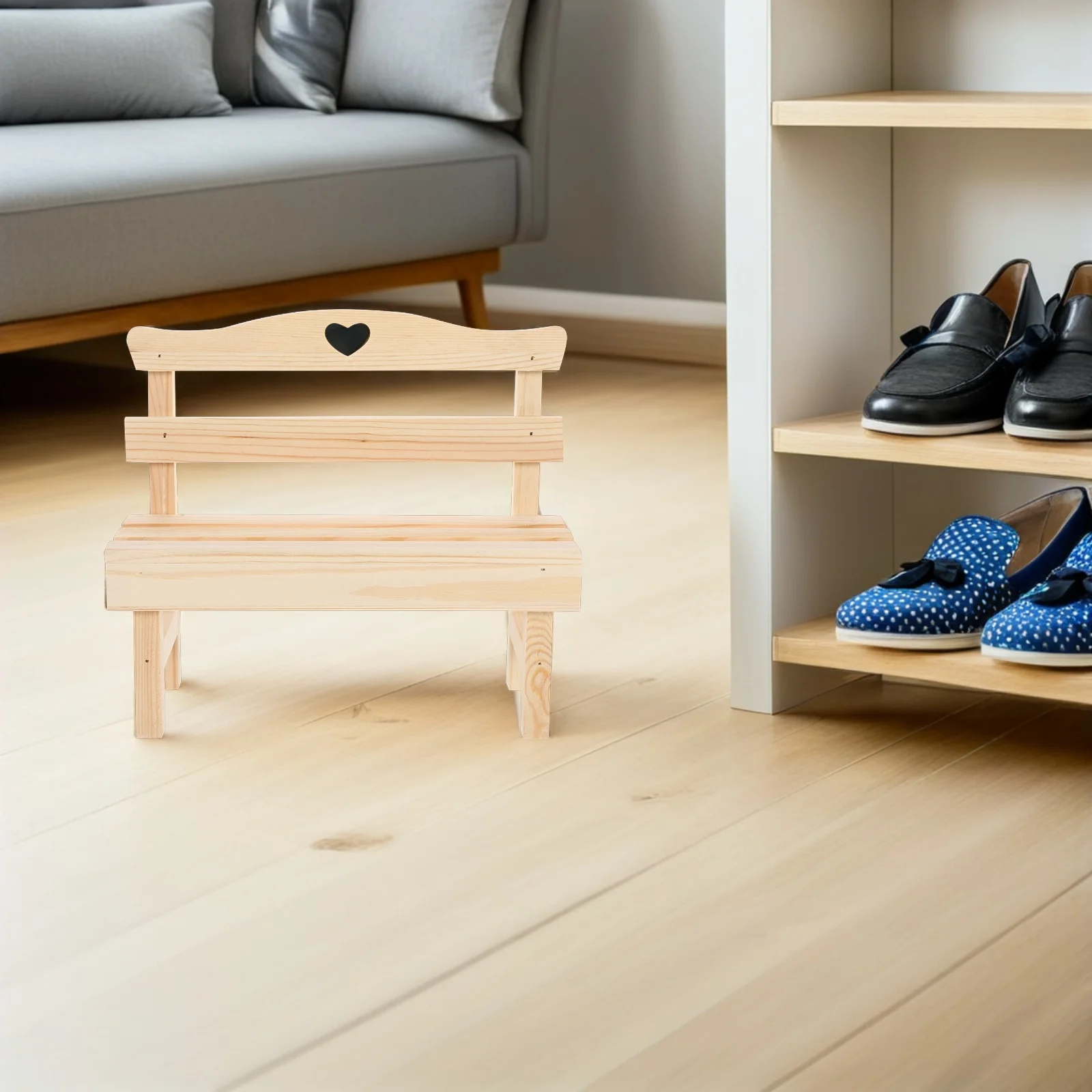 1pc ミニ木製ベンチ松工芸品ドールハウス庭風景ディスプレイ装飾ベンチルームオーナメント寝室デスク装飾