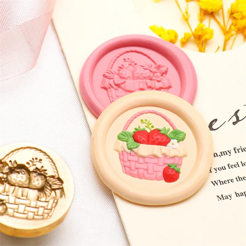 Fire Lacquer Seal Strawberry Series Seal Head Solid Brass Carving New Cute Relief Invitation Envelope Sealing Seal Decor Gift