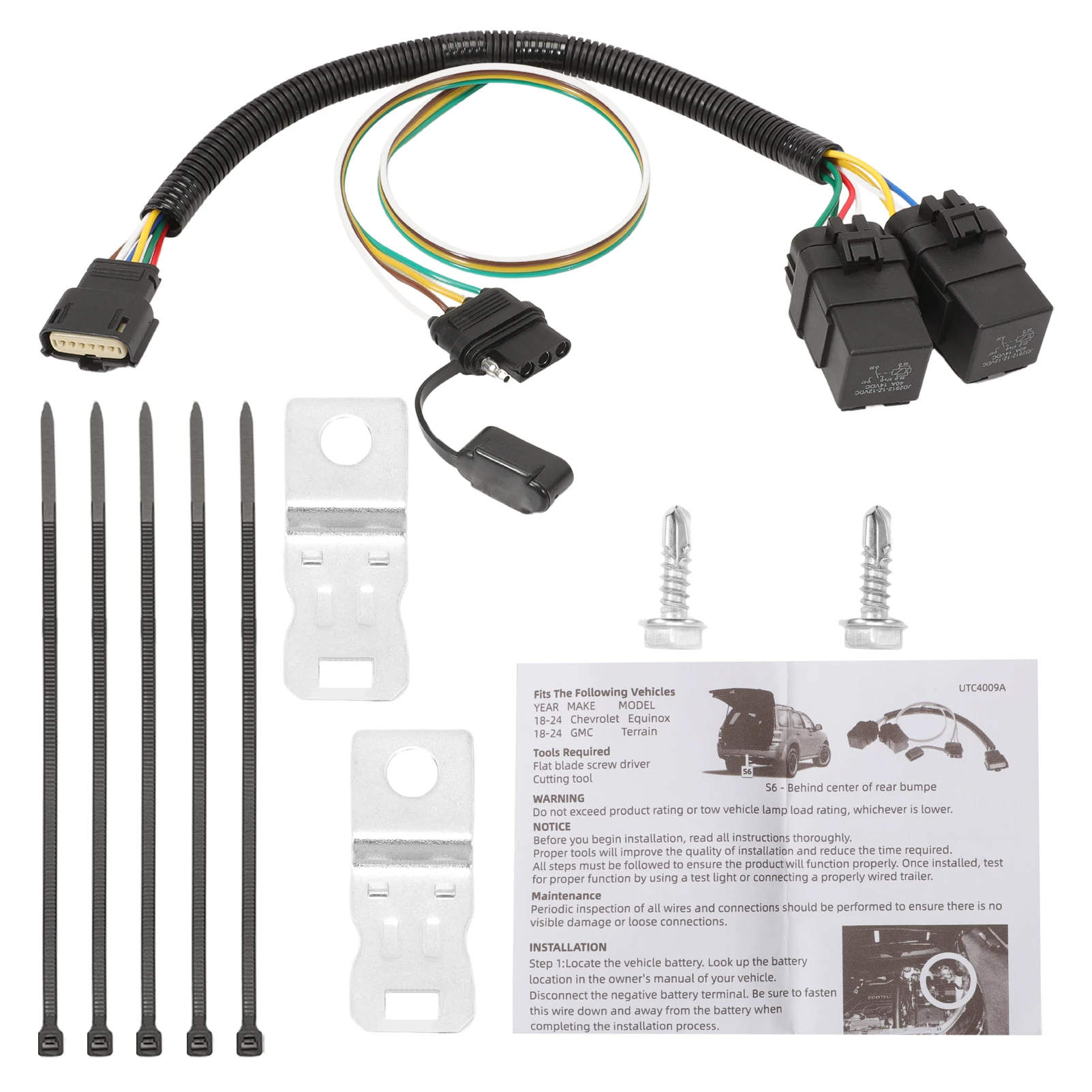 

4-Pin Trailer Tow Hitch Wiring Connector Relay Harness Kit for 2018-2024 Chevrolet Equinox for GMC Terrain