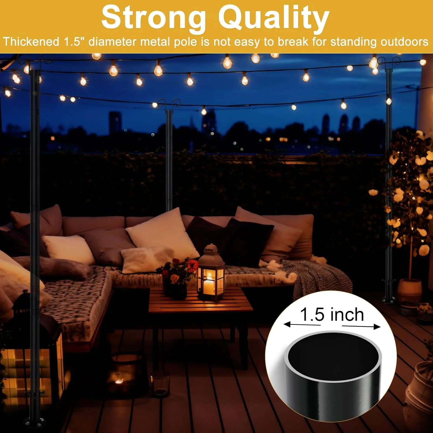 String Light Poles for Outside Deck 2 Pack 8FTHeavy Duty Metal Garden Outdoor Light Poles for Solar String Light Bulbs Hanging K