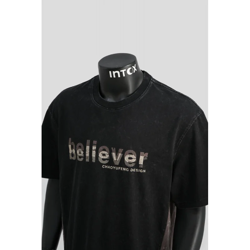 

American retro heavyweight short sleeved T-shirt men's summer casual street style high-end design sense trendy and cool top