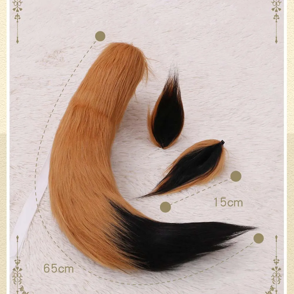 Anime Plush Fox Ear Headwear Tail Suit Cosplay Animal Furry Beast Ears Lolita Girl Hairband Tail Party Costume Accessories