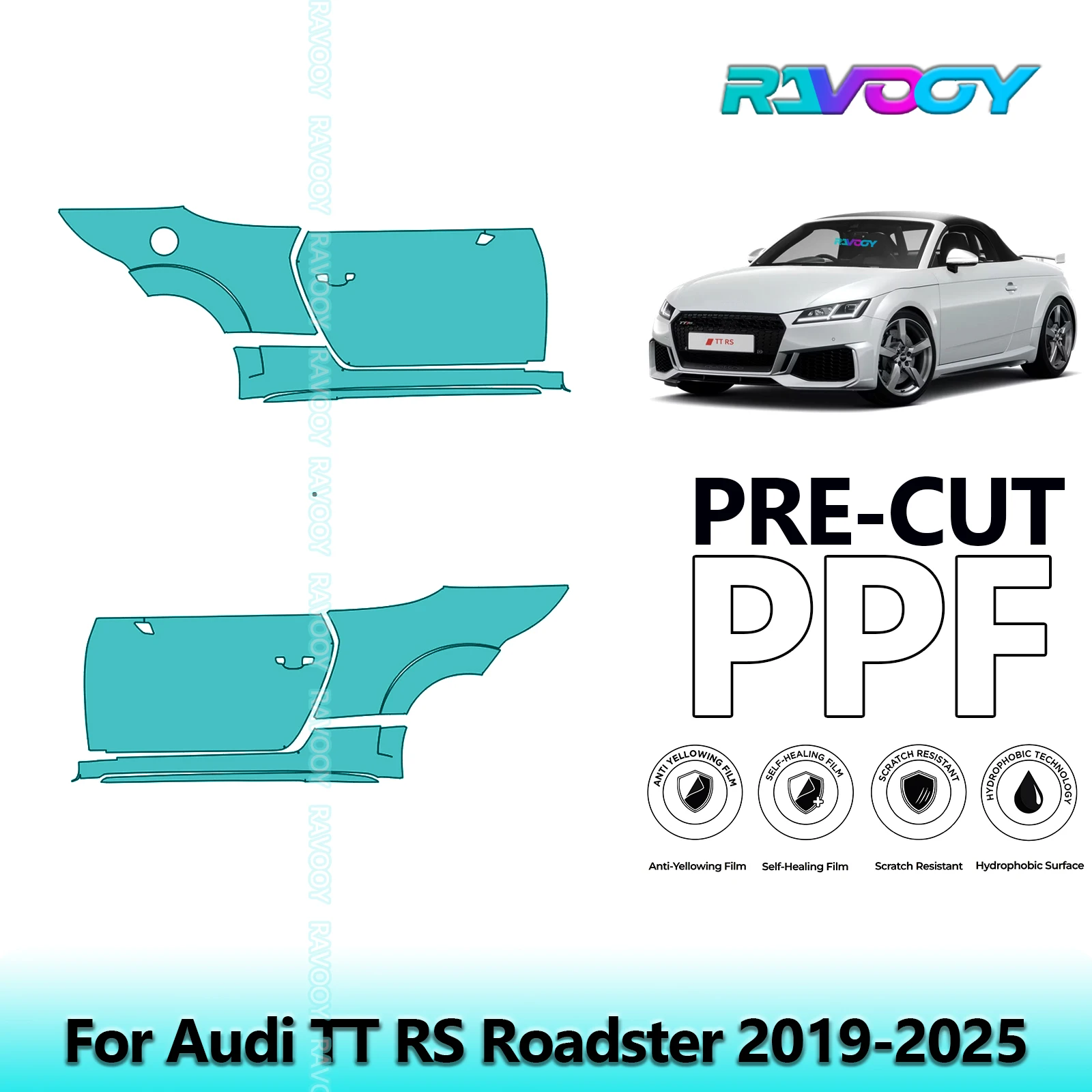 

For Audi TT RS Roadster 2019-2025 8.5mil Clear Matte Pre-Cut PPF Door & A/B Pillar Kit TPU Paint Protection Film Set