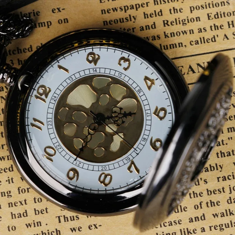 블랙 할로우 쿼츠 주머니 시계 레트로 디지털 펜던트 목걸이 체인 시계 쥬얼리 여성을위한 독특한 시계 선물 남성