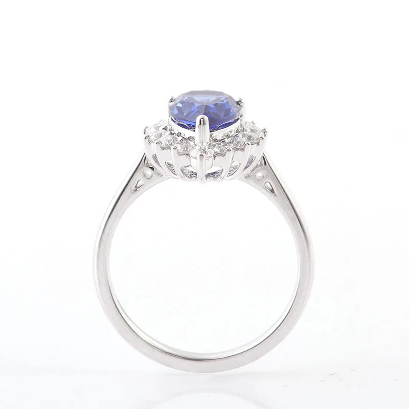 Provence 18K/14K/10K Solid Gold Pear Cut Lab Grown Royal Blue With DEF VVS Round Moissanites Water Drop Halo Ring Customize Gift