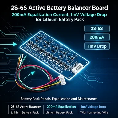 200mA Active Equalizer for 2S-6S Li-ion, Low Dropout 1mV, Balancing Module