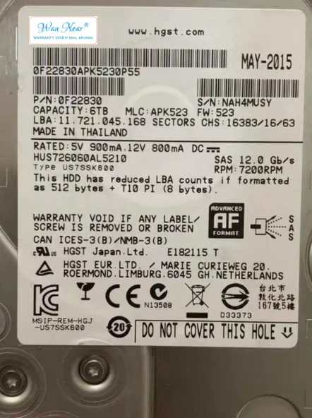 

Для 6TB 7,2 K 12gb SAS 3,5 HUS726060AL5210