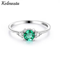 Kolmnsta Real 925 Sterling Silver Green AAA Zircon Round Wedding Rings For Women Delicate Bride Engagement Band Party Jewelry
