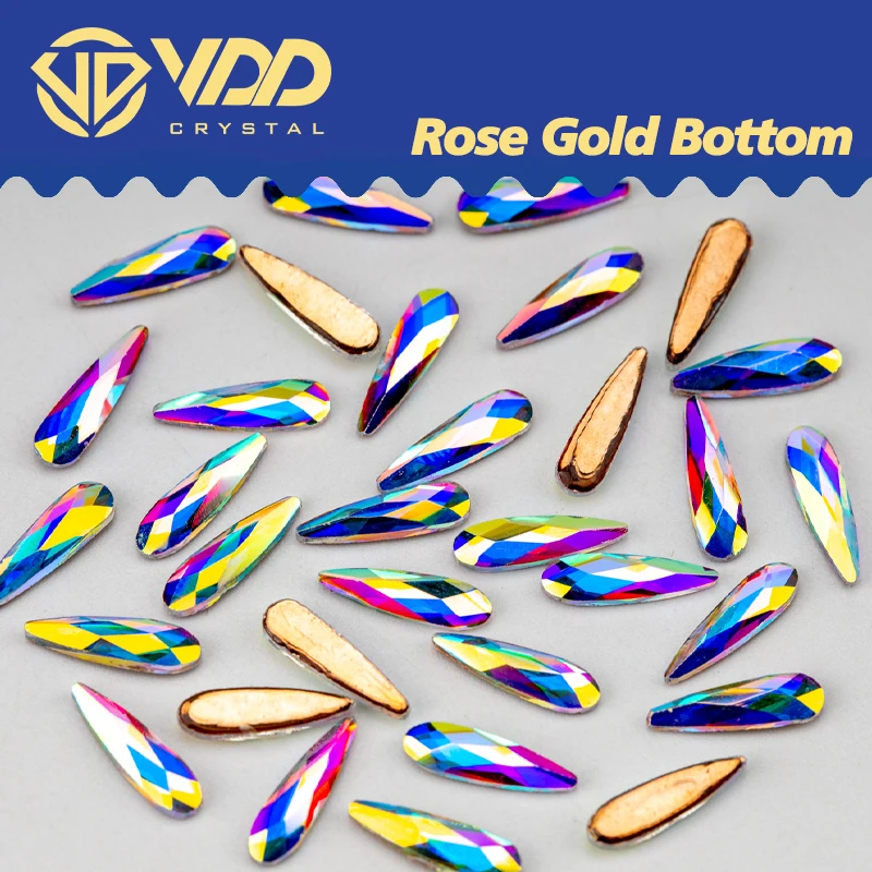 VDD Drop 3x10mm 100 sztuk/500 sztuk szklane kryształki górskie różowe złotym spodem Flatback dżety klejone na gorąco kształt Glitter kamienie