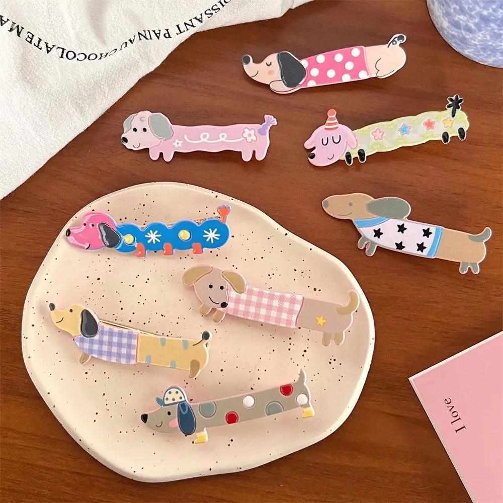 Korean Ins Cartoon Dog Hair Clips Animal Duckbill Clip Women Barrettes Plastic Plastic Dots Flower Plaid Star Hair Pins Creative