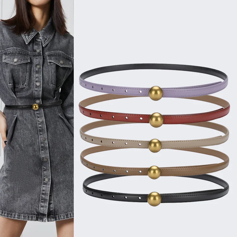 

100% genuine real leather Round buckle belt women's decorative waist dress closing summer simple and versatile small with skirt