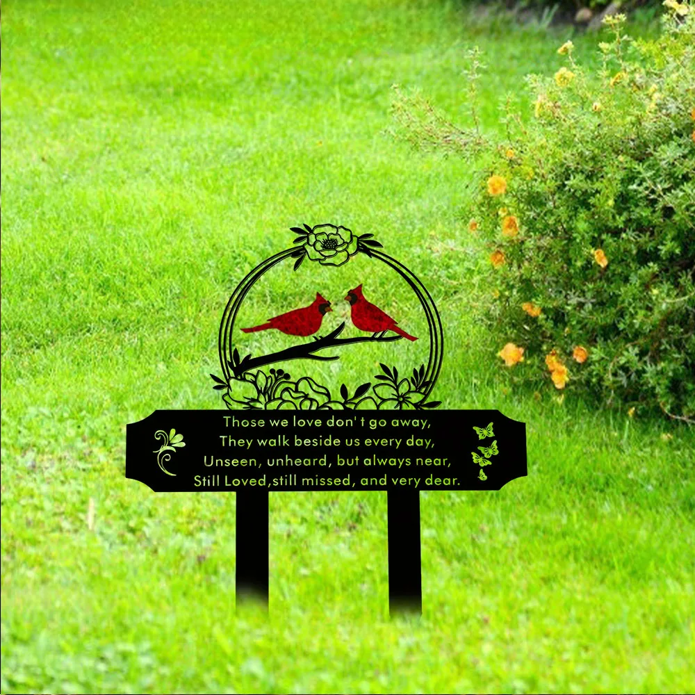 Fascinating 1pc Memorial Plaque Stake – Cardinal Birds Garden Stake for Cemetery Ornamentation and Family Remembrance