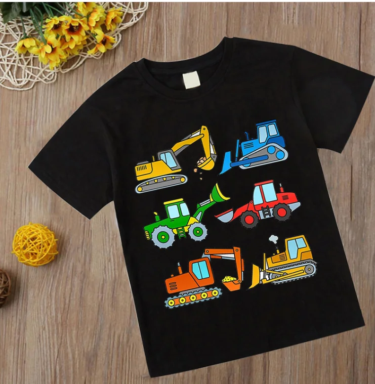 Lustige Cartoon Auto Traktor T-Shirt Kinder übergroße Druck Kleidung Jungen Sommer runden Kragen Hemd Mädchen Mode Streetwear