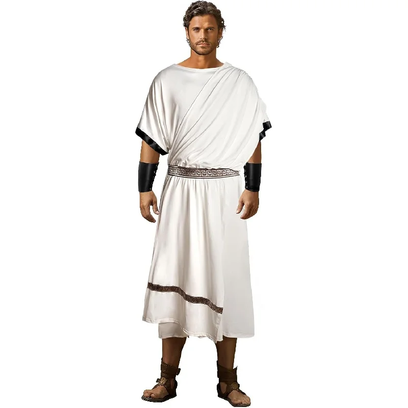 Traje romano de Halloween masculino, Toga grega, Traje de Dionísio, Pulseira de couro, Rei Gladiador, Terno