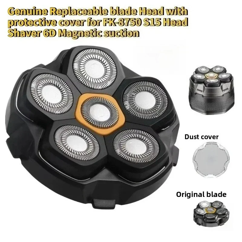 Replaceable Blade Head with Protective Cover for FK-8750 S15 Head Shaver 6D Magnetic Suction Razor Head, Waterproof Stainless