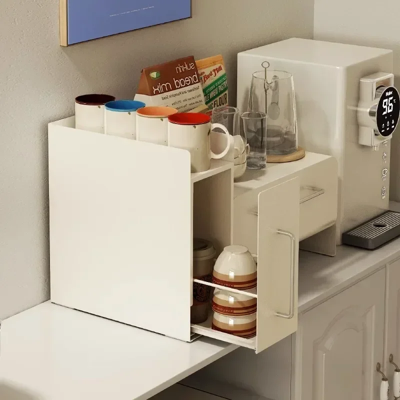 Cream Wind Dust Mug Storage Shelves Pull Metal Dust Cup Holder Home Kitchen Desktop Coffee Capsule Storage Drawer