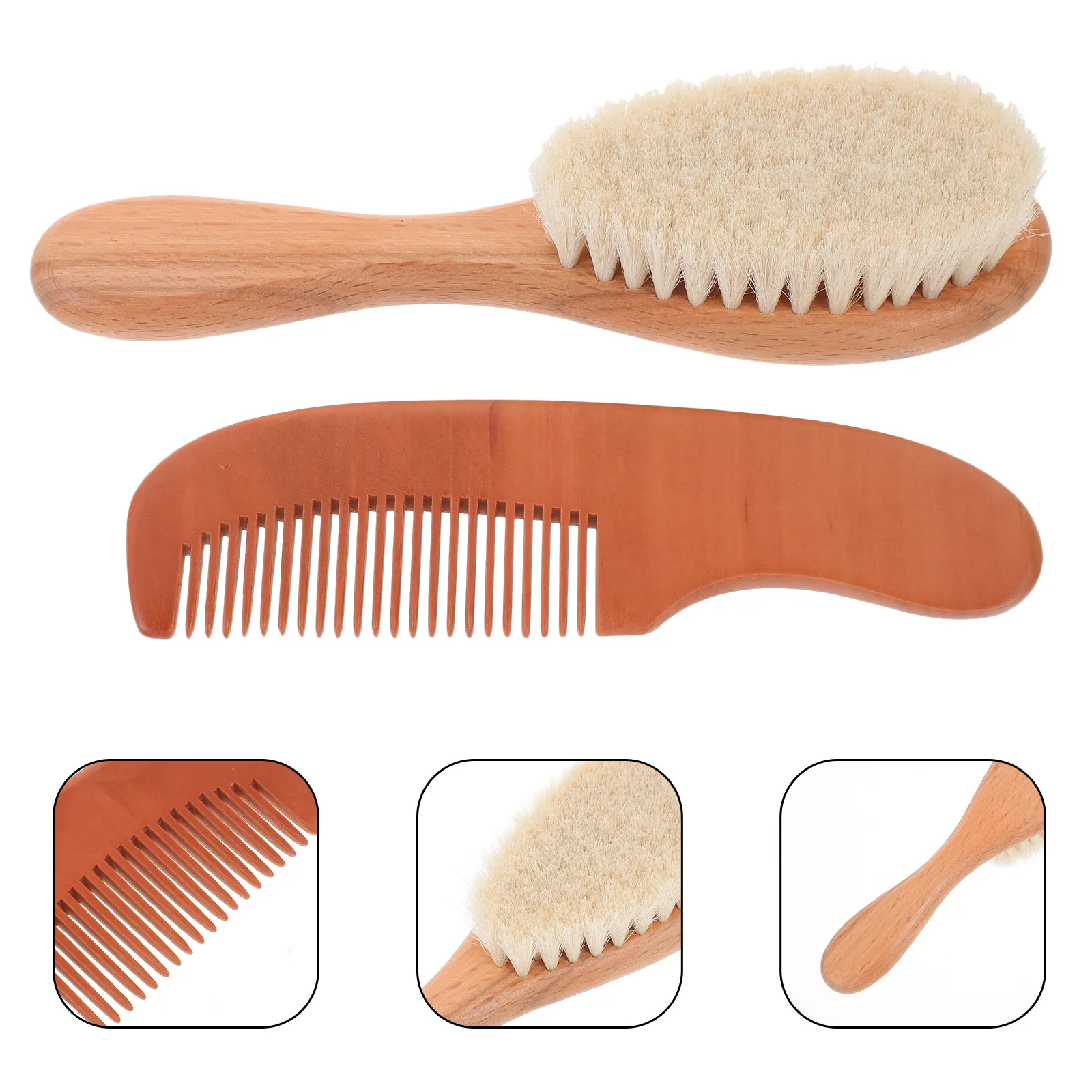 1Set Baby Hair Care Brush and Comb Set Wool Bristle Wooden Material Gentle on Delicate Scalp Daily Use Newborn Baby Shower Gift