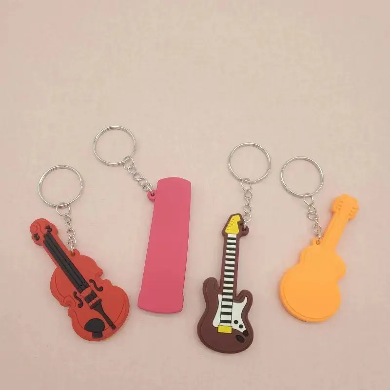 Fashion Mini Musical Instrument Keychain Creative Cartoon Soft Rubber Guitar Violin Guzheng Pendant Small Gift Wholesale