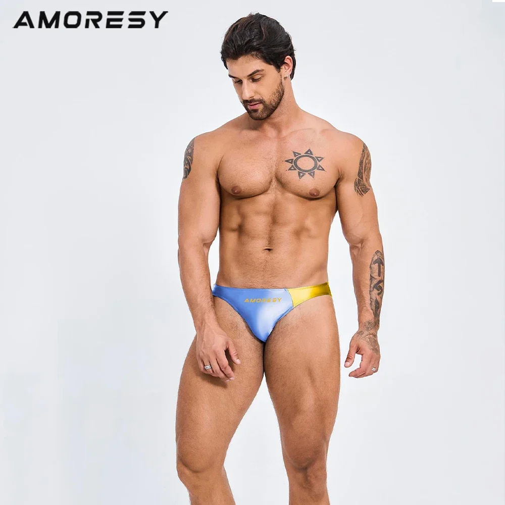 AMORESY-Color-Block Swimming Trunks for Men, Spandex Triangle Briefs, Sexy Fashion, Vacation Beach Style Briefs,Shorts