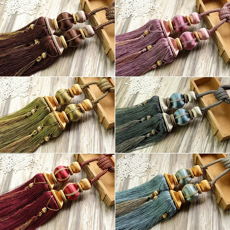 A Pair European Tassel Curtain Tieback Hanging Ball Pendant Curtain Decor Accessories Modern Tie Rope Curtains Holder