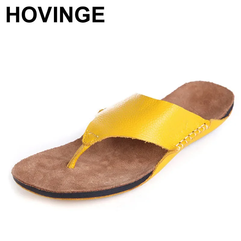 

HOVINGE Shoes Woman Flip Flops 100% Authentic Leather Open Toe Sandals Beach Slides Woman Summer Shoes Ladies Footwear(3166-3)