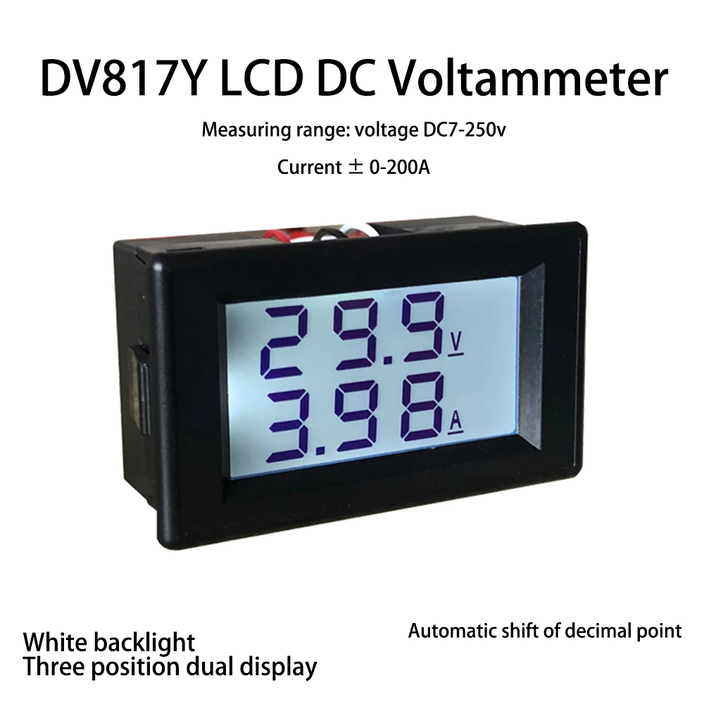 DV817Y LCD voltmetro digitale DC 7-250V 1A 5A 50A 100A 200A voltmetro Volt Panel Tester Volt Gauge voltmetro utensili elettrici