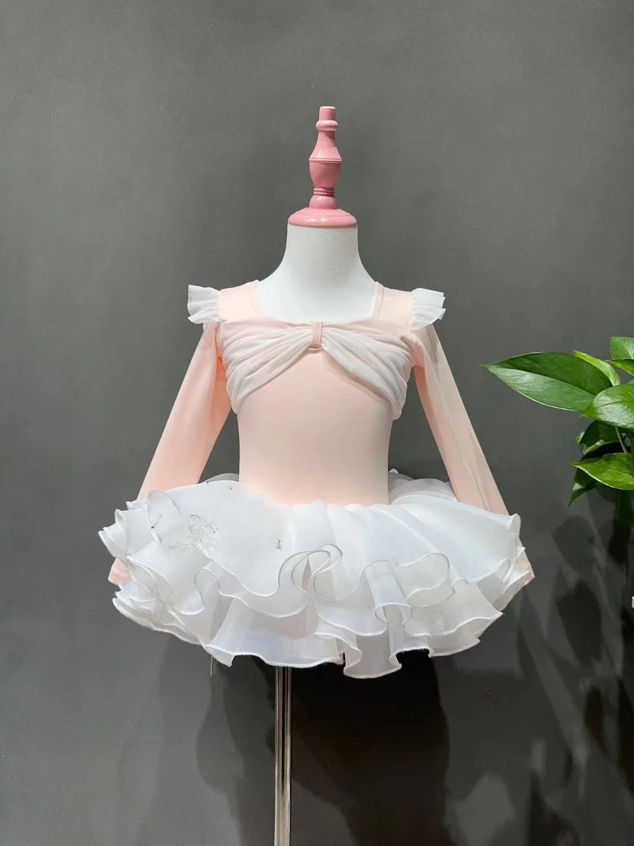 New Cute Children's Dance Performance Performance Clothes Practice Clothes Long Sleeve Bow Ballet Princess