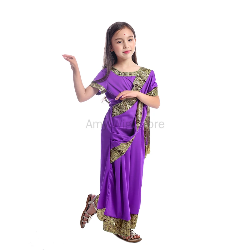 Indian Ethnic Kids Wear Girls Dress-up Children Princess Fancy Dress Sari Costume Stage Performances Game Play Costumes