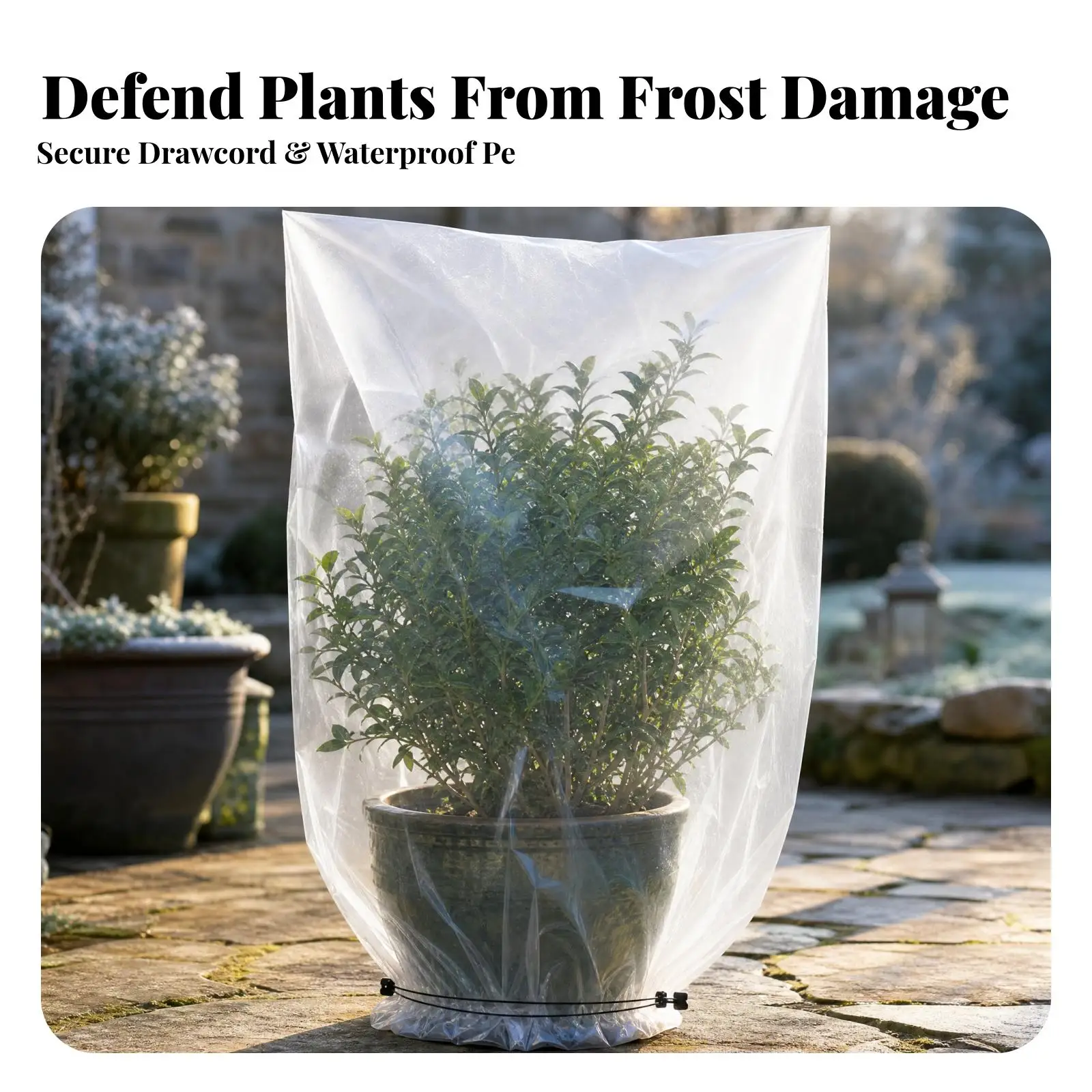 Transparent PE Frost Protection Cover for Outdoor Plants Reusable Winter Garden Freeze Bag with Drawstring for Young Trees
