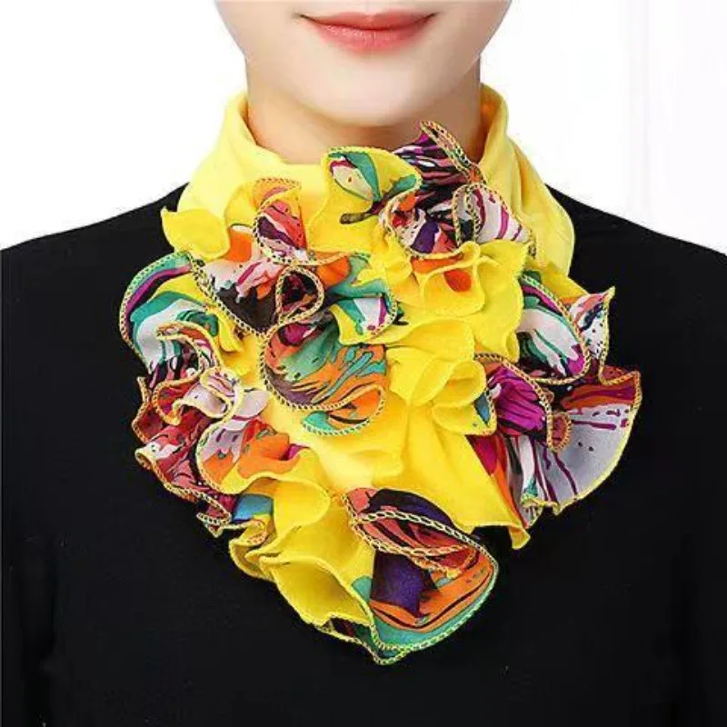 Colorful Ladies' Neck Warmer Patchwork Big Flower Mesh Women's Four-Season Warm Collar Fashionable Fake Girl's Collar Breathable