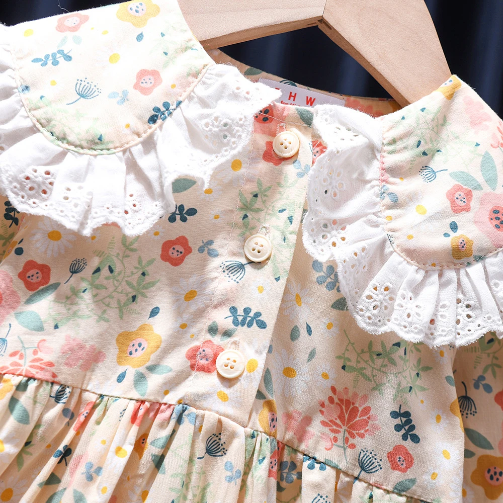 Spring 1-6T Baby Girls Long Sleeve Sweet Flower Printing Princess Dress Autumn Baby Girls Dress Children Clothes Dress