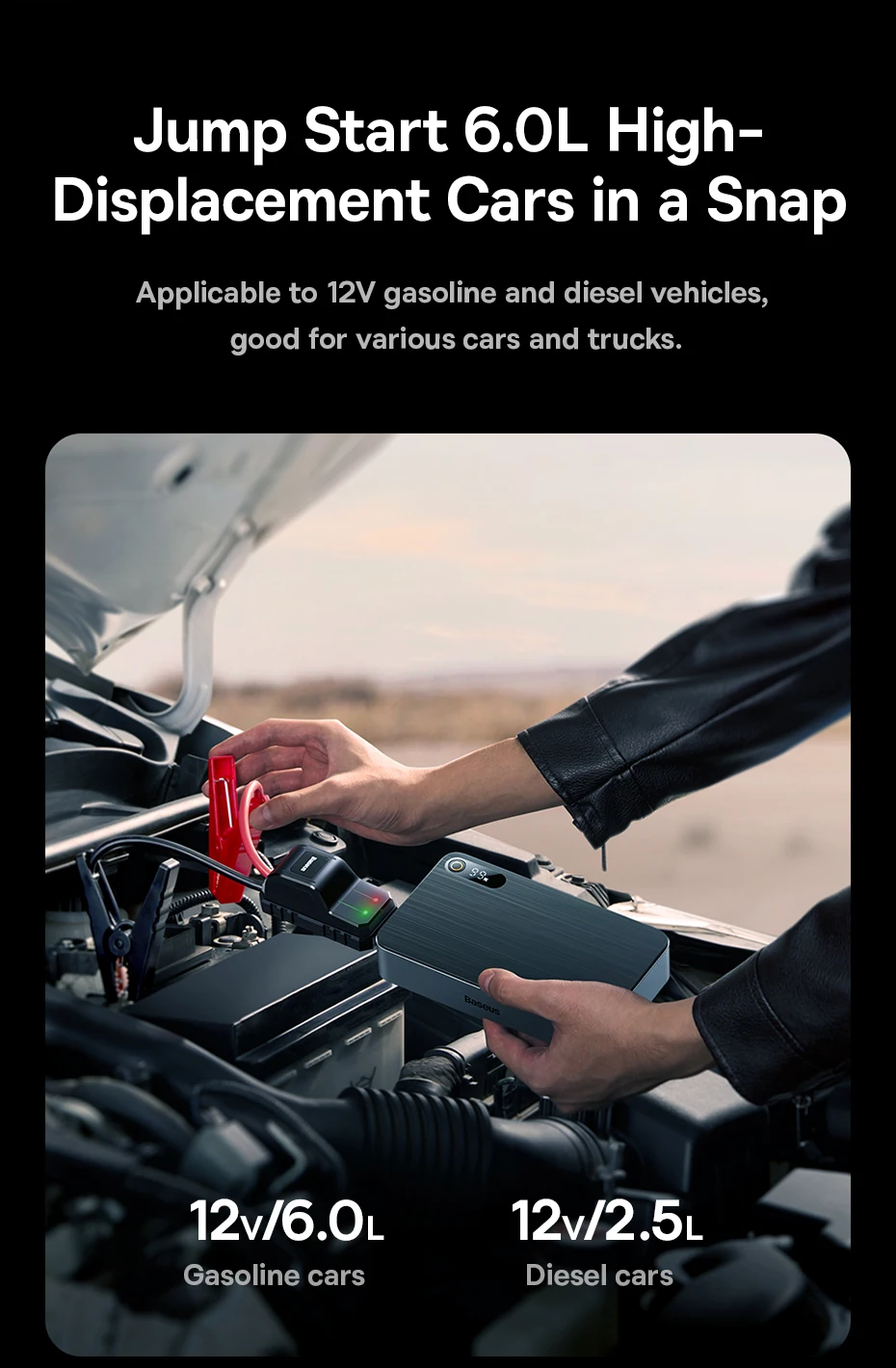 Baseus 1200A Auto Starthilfe Power Bank 12000 mAh Auto Batterie Booster für Diesel Benzin Auto Notstartgerät – Detail 6