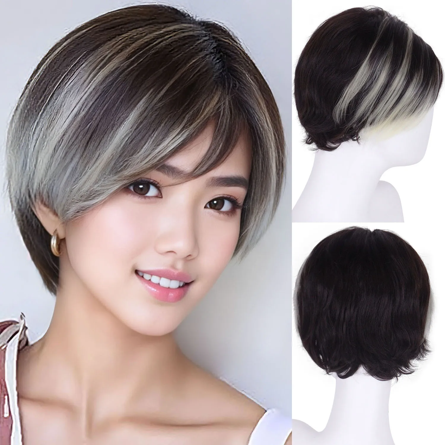 

Короткие прямые парики из синтетического волокна для женщин, темно-коричневый со светлыми бликами, парик Боб, повседневная одежда, парик для замены волос, для пожилых людей