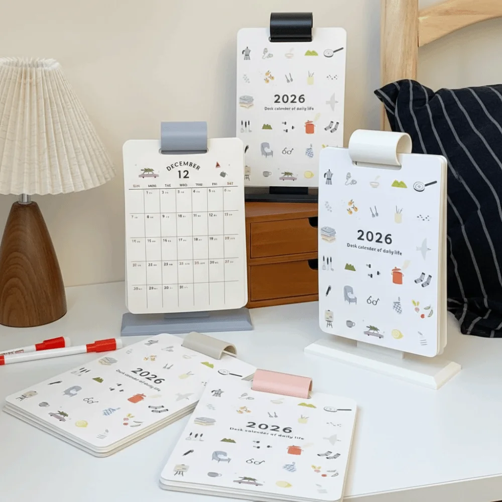 

Настольный календарь-планер 2026 с мультяшным дизайном, отрывные листы, ежедневный планировщик, мультяшный настольный планер, бумажный календарь с отображением дат, милый студенческий календарь 2026