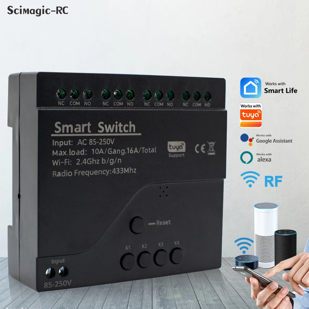 New 4CH Motor Smart Switch WIFI Relay Module 12V DC 7-32V AC 220V 85-250V RF433 Remote Control Light Switch Work with Tuya Alexa