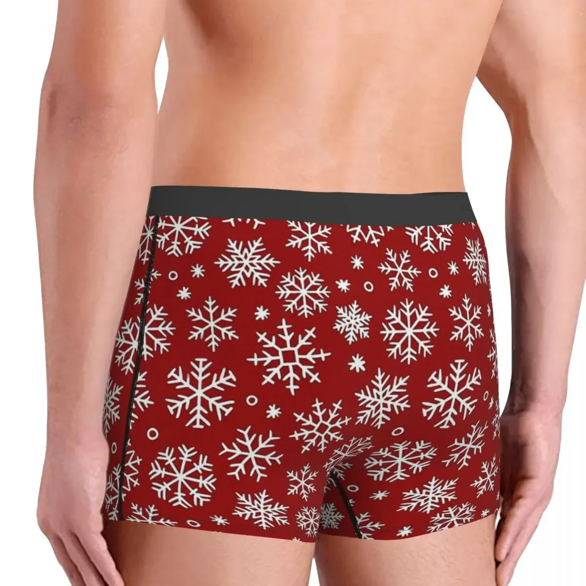 Happy Merry Christmas Red Snowflake Print Underpants Breathbale Panties Male Underwear Print Shorts Boxer Briefs