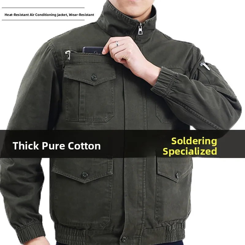 

Рабочая куртка из чистого хлопка и денима для защиты труда на стройплощадке, с функцией кондиционирования воздуха