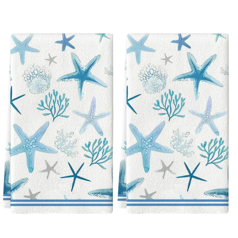 2 Stück, blaue Seestern-Küchentücher, 40 cm x 60 cm großes Handtuchset, super saugfähiges, weiches Reinigungstuch, Küchen- und Backtücher, Handtücher, Reinigungstücher, Geschirrtücher, Küchendekoration, Wohnzimmerdekoration, Küchenutensilien, Haushaltsutensilien